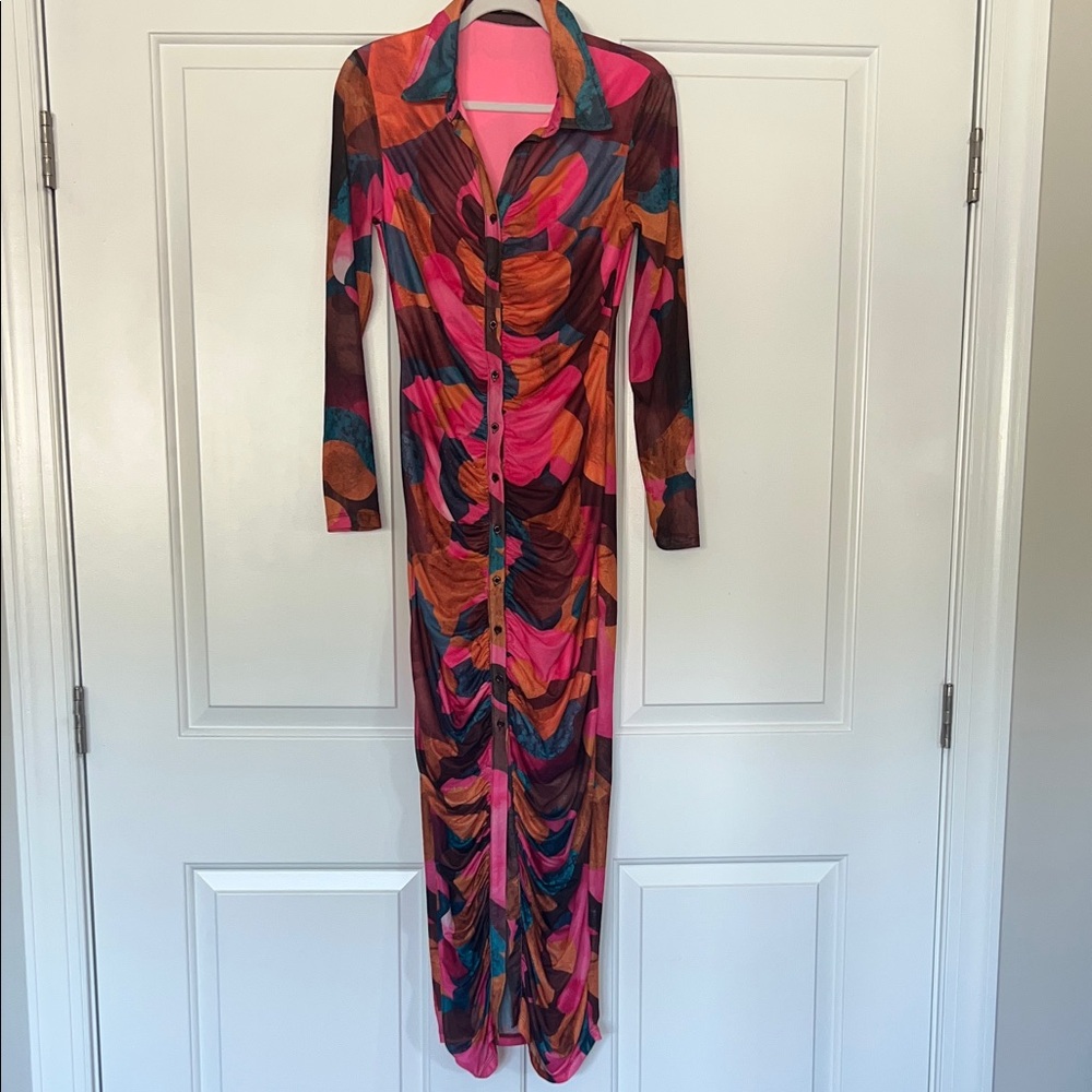 Women’s Long Button-Front Printed Dress